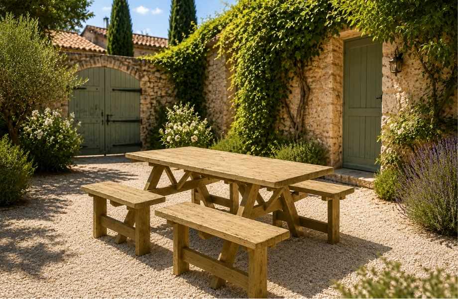 table pique nique en bois 8 personnes